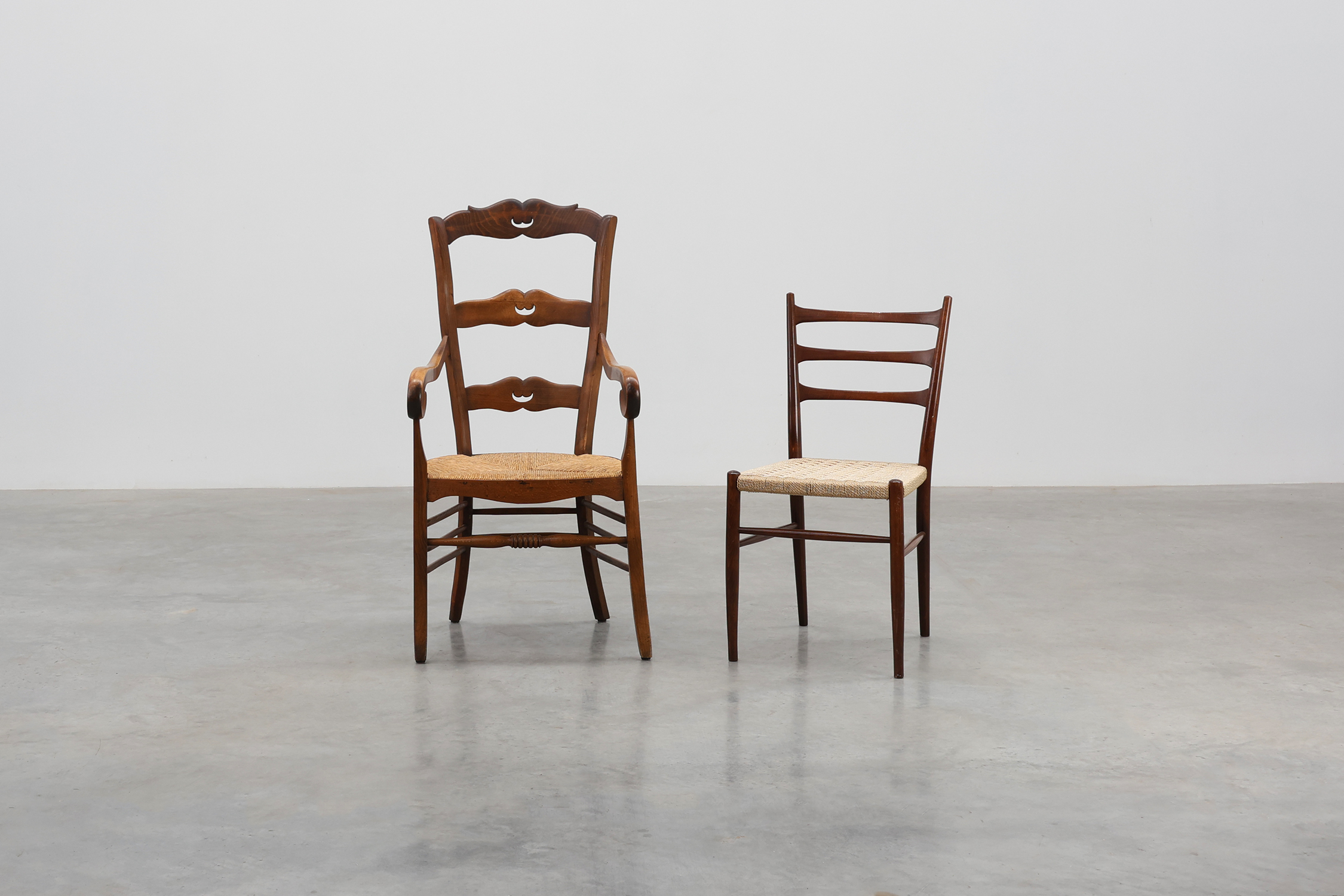 French Provincial Ladder‑Back Armchair with Woven Rush Seat, 19th centurythumbnail